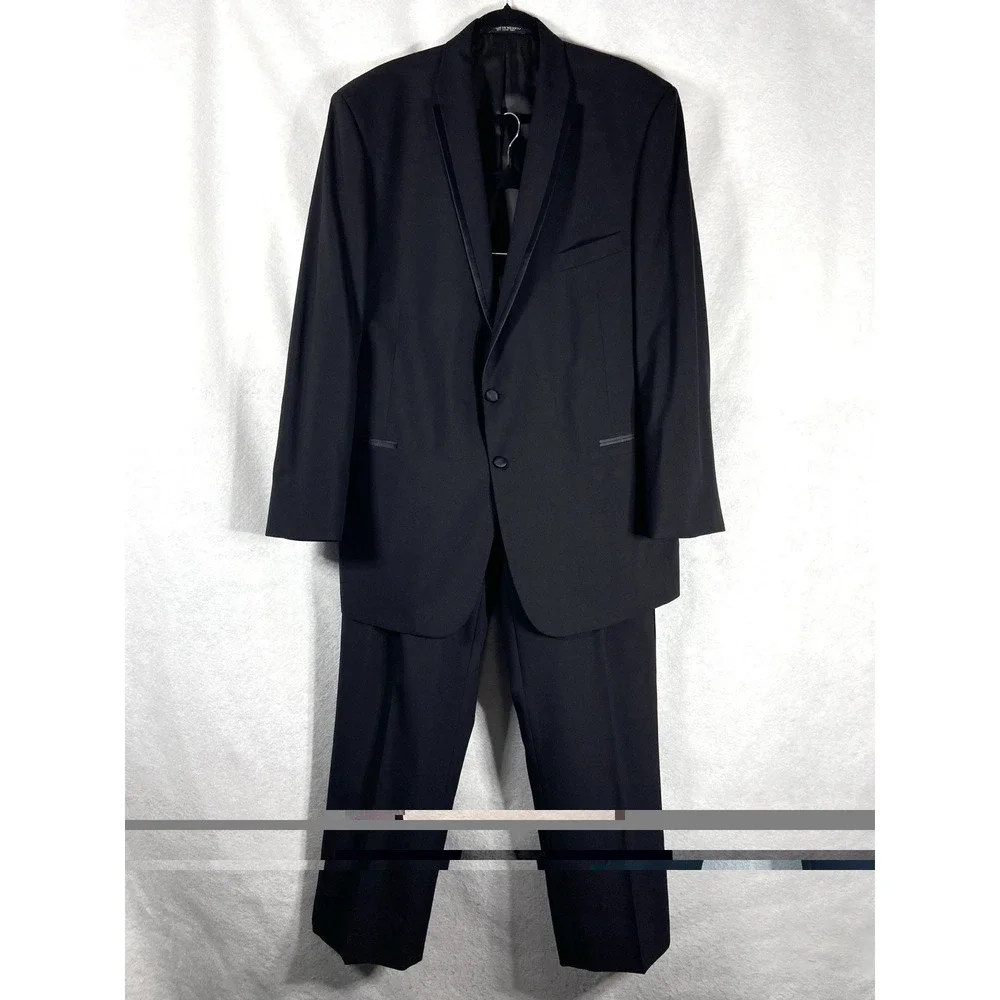 Vintage After Six 2PC Tuxedo Suit Mens 46L Black Wool Super 100's Formal Wedding